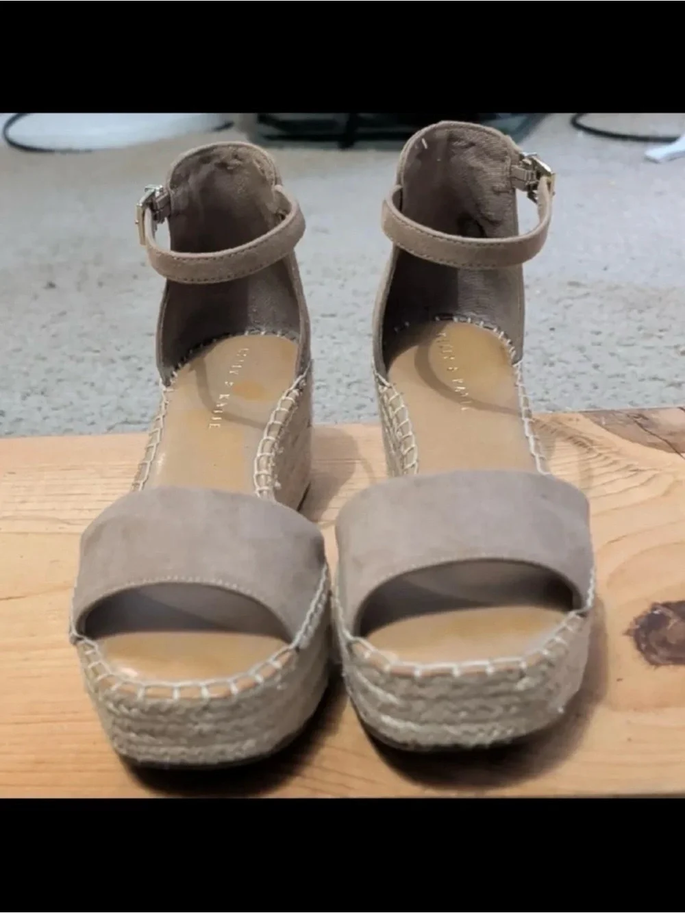 Kelly & Katie Taupe Suede Espadrille Wedge Sandals